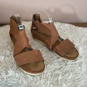 Eileen Fisher Sport Criss Cross Tumbled Leather Banded Wedge Platform Sandal